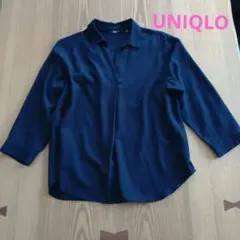 [UNIQLO]レディースシャツ　綺麗めブラウス　紺　七分袖　Mサイズ