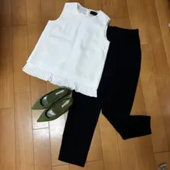 美品 セットアップ フォーマル オケージョン ホワイトフリルタンクトップ パンツ