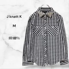 【J knatt K】チェック柄シャツ ビジュー 上品 きれいめ(M)綿100％
