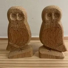 木製フクロウ彫刻 2体セット　スウェーデン　北欧