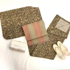 【S190】着物 小紋 単衣 棒衿 薄茶 単品販売♪