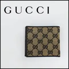 ■ 46467★年 GUCCIグッチ 2つ折り財布 GG柄 ブラック　レザー