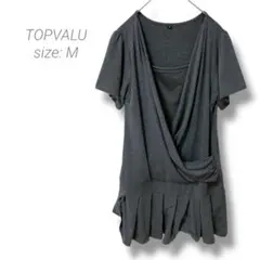 【トップバリュ】TOPVALU 半袖チュニックワンピース カシュクール M 灰色