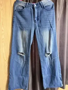 ダメージ加工 ワイドレッグデニムパンツ