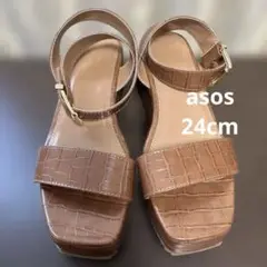 【新品訳あり】asos DESIGN ワニ柄サンダル24cm キャメルブラウン