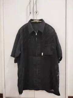 メンズ　トロイブロス黒の透け感ジップアップシャツ