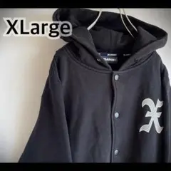 X-LARGE コットン スナップ ボタン スタジャン風 パーカー 黒