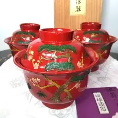 琉球漆器 吸物椀 5客 セット 蓋物 沖縄伝統工芸品 未使用 長期保管品 琉球漆器 吸物椀 5客 セット 蓋物 沖縄伝統工芸品 未使用 長期保管