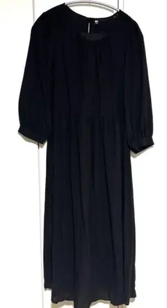 【UNIQLO】ユニクロ　ブラック カットソー　ワンピース M 七分袖