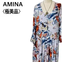 【極美品】 アミナ エスニック ヘムワンピース 花柄 ゆったり インド製