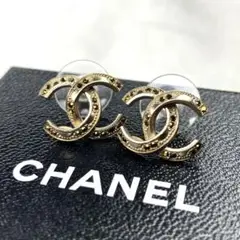 極美品 CHANEL シャネル ストーン ピアス ゴールド ロゴ