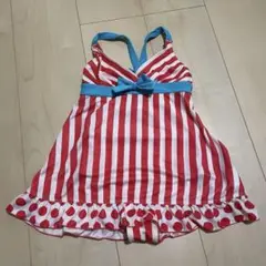女の子用水着 赤と白のストライプ