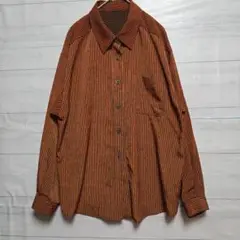キム オレンジと黒のストライプ長袖 メンズ シャツ