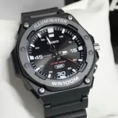 カシオ アナログ腕時計　海外輸入新品　ビッグフェイス　100m防水ブラックモデル