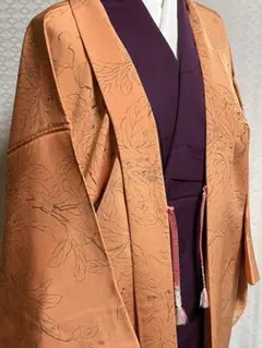 未使用品 和服 正絹(濱ちりめん) 水墨.草花模様 羽織 羽織紐付 早い者勝ち