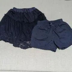 【110cm】女の子 ネイビー フリル付きパンツとショートパンツセット