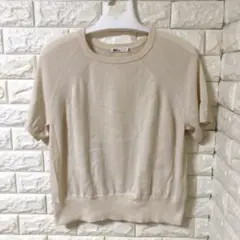 綿ニット半袖トップス M アイボリー シンプル