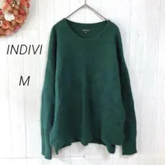 インディヴィ　ニット　セーター　羊毛　たぬき　ハイネック　グリーン　M　ゆったり