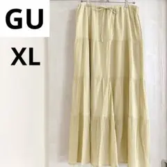 GU ティアードマキシスカート XL YELLOW イエロー フレア ロング 綿