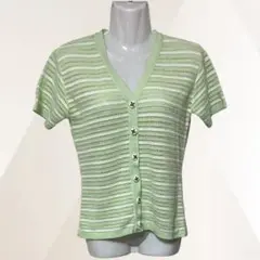 DAILY CLOTHES　サマーニット　グリーン　レディース　ストライプ　半袖