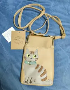 キジトラ 猫がま口 スマホショルダー スマホポーチ