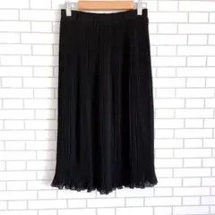 美品✨ロング丈プリーツスカート ブラック M ウエストゴム 裏地付き カジュアル