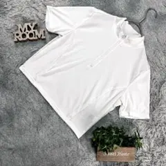 美品❗️【GU】ジーユー ジッパー付きのハイネックデザインTシャツ(XL)白