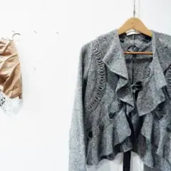 レディースS ヴァレンティノ カシミヤ混 ニット カーディガン グレージュ