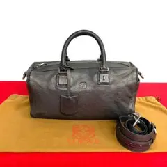 極 美品 ロエベ アナグラム レザー ミニ 2way ボストンバッグ グレー