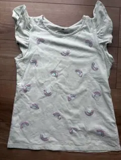 虹の刺繍 フリル袖 Tシャツ