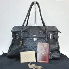 極美品 SANPO JRA オーストリッチ 本革 カデナ バッグ 黒 レザー