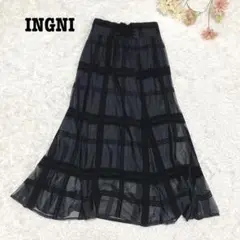 s.953【イング】ロング フレア スカート シアー レース ブラック Fサイズ