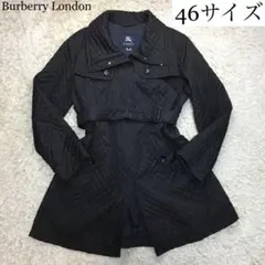 美品 バーバリーロンドン 大きいサイズ キルティング ロゴ刺繍 コート 46 黒