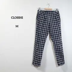 クロッシー　パンツ　カジュアルパンツ　チェック　ストレッチ　ブラック