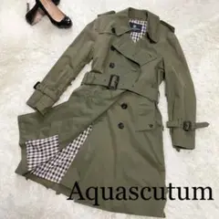 【Aquascutum】バックデザイン ベルト チェック トレンチコート
