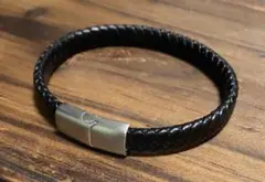 編み込みレザー サージカルステンレス ブレスレット 8mm