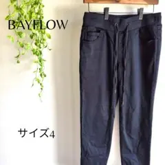 b1885　ベイフロー　カジュアルパンツ　4　コットン混紡　ウエストゴム　黒