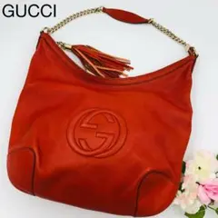 美品✨グッチ ソーホー インターロッキング ショルダーバッグ フリンジ レッド