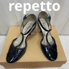 repetto　パンプス　エナメル　Tストラップ　ブラック