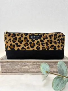 ペンケース　ふでばこ　レオパード柄　ヒョウ柄　ハンドメイド　シンプル　帆布生地