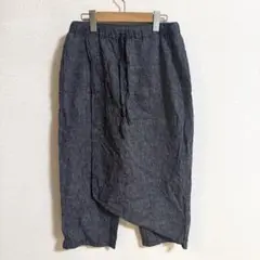 美品 グレー ガウチョパンツ ラップスタイル ゴムウエスト 綿 麻 ゆったり