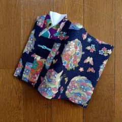 ブックカバー　打ち掛け　紺×紫　文庫本サイズ