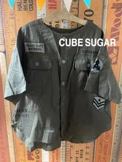 ☆CUBE SUGAR☆ゆったり可愛い ノーカラー ミリタリーシャツ☆シャツ☆
