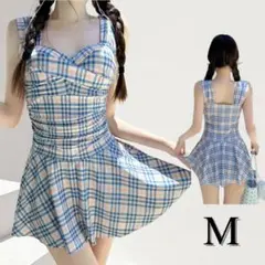 最終お値下げ！水着 ワンピース M チェック スカート 体系カバー 可愛い 韓国
