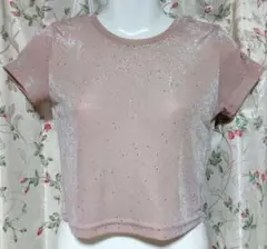 ラメ入りピンククロップドTシャツ F レディースTシャツ