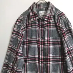 2763　Goodiellow　長袖ネルシャツ　M　灰　赤線　黒　US古着