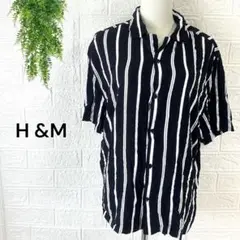 2538【H&M】スライプ 半袖シャツ レギュラーフィット ブラック XL