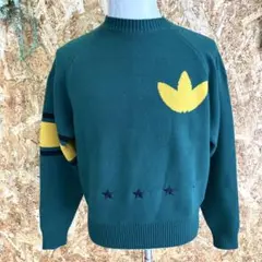 ♯437 アディダス クルーネックセーター グリーン メンズＳ