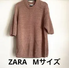 ZARA ピンク系 半袖ニット M 綿　ポリエステル　混合素材