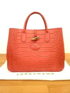 :美品 ロンシャン LONGCHMP ロゾ クロコ メタリック ハンドバッグ